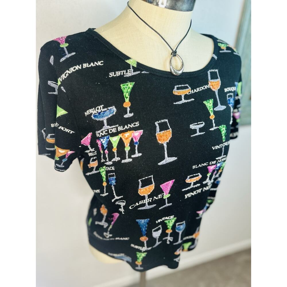 Vtg Beaded Wine Cocktail Carrie Allen Fun Novelty Top Size XL